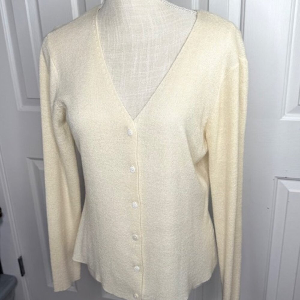 Ecru Very-Fine-Knit Cardigan from The Limited - Size Medium